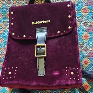 Dr. Martens Wine Velvet Studded Buckle Backpack
